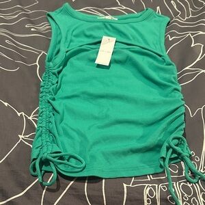 Green Sleeveless drawstring ruched Tank Top
